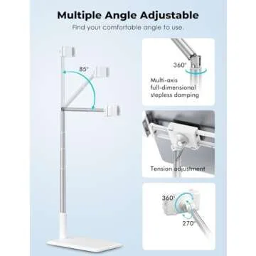 Viozon Tablet Floor Stand-Flexible Long Arm Tablet&Phone Holder,360° Angle Adjustable, Aluminum Alloy, Bedside,Sofaside,Table,Desk,Compatible with iPad,Kindle, iPhone 16 15 Plus/Pro Max (3.5''-11'')