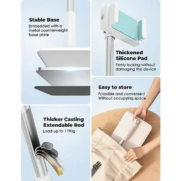 Viozon Tablet Floor Stand-Flexible Long Arm Tablet&Phone Holder,360° Angle Adjustable, Aluminum Alloy, Bedside,Sofaside,Table,Desk,Compatible with iPad,Kindle, iPhone 16 15 Plus/Pro Max (3.5''-11'')