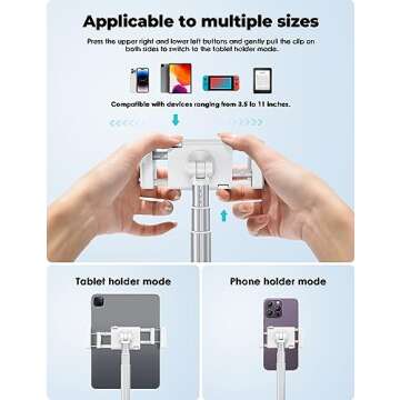 Viozon Tablet Floor Stand-Flexible Long Arm Tablet&Phone Holder,360° Angle Adjustable, Aluminum Alloy, Bedside,Sofaside,Table,Desk,Compatible with iPad,Kindle, iPhone 16 15 Plus/Pro Max (3.5''-11'')