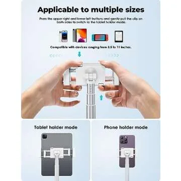 Viozon Tablet Floor Stand-Flexible Long Arm Tablet&Phone Holder,360° Angle Adjustable, Aluminum Alloy, Bedside,Sofaside,Table,Desk,Compatible with iPad,Kindle, iPhone 16 15 Plus/Pro Max (3.5''-11'')