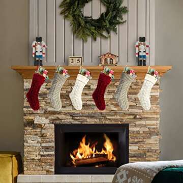 Pack 6,14" Unique Burgundy and Ivory White and Khaki Knit Christmas Stockings Style3