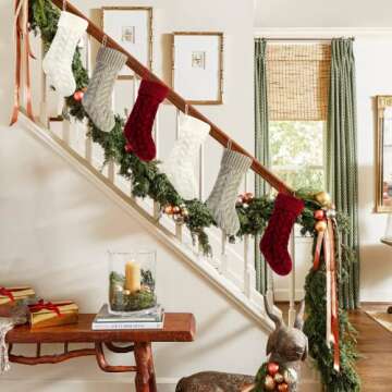 Pack 6,14" Unique Burgundy and Ivory White and Khaki Knit Christmas Stockings Style3