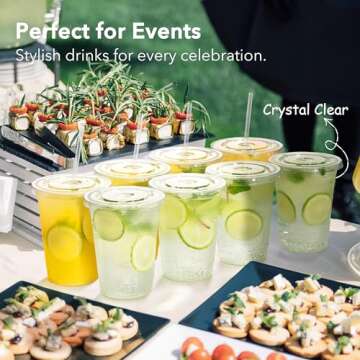 Boxential 100 Pack Clear Plastic Cups with Lids & Straws