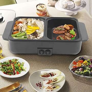 SNKOURIN Hot Pot with Grill,2 in 1 Indoor Non-Stick Electric Hot Pot and Frying Pan,Independent Temp...
