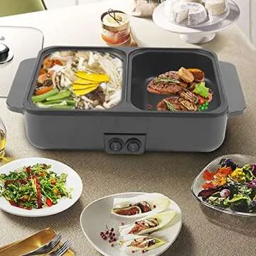 SNKOURIN Hot Pot with Grill,2 in 1 Indoor Non-Stick Electric Hot Pot and Frying Pan,Independent Temp...