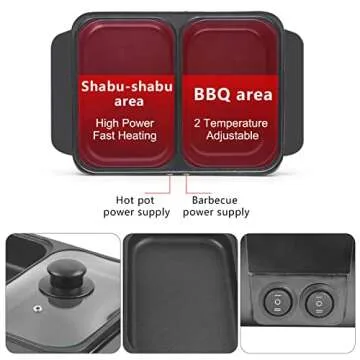 SNKOURIN Hot Pot with Grill,2 in 1 Indoor Non-Stick Electric Hot Pot and Frying Pan,Independent Temperature Control,Portable Multifunctional Smokeless Korean BBQ Grill for 1-2 People (Black)