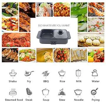 SNKOURIN Hot Pot with Grill,2 in 1 Indoor Non-Stick Electric Hot Pot and Frying Pan,Independent Temperature Control,Portable Multifunctional Smokeless Korean BBQ Grill for 1-2 People (Black)