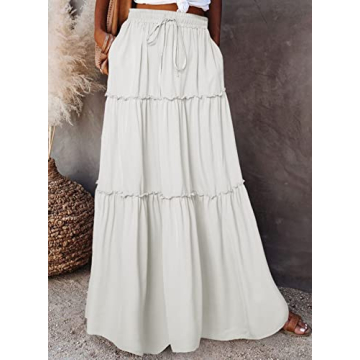 Happy Sailed Women's Boho High Waist Maxi Skirt with Pockets