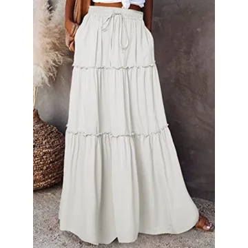 Happy Sailed Women's Boho High Waist Maxi Skirt with Pockets