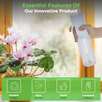 VIGOR PATH Continuous Water Mister Spray Bottle for Hair - Continuous Spray Nano Fine Mist Sprayer - Empty Spray Bottle - Reusable Beauty Spray Bottle - Cleaning, Hairstyling & Plants (Clear - 10oz)