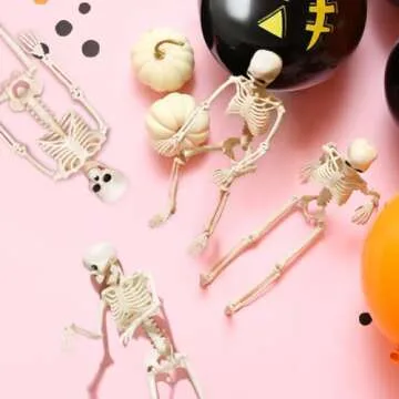 CAMIRUS 5PACK Halloween Skeleton Decorations, 16" Full Body Mini Skeleton Posable Joints Poseable Skeleton for Yard Garden Lawn Patio Halloween Party Favors Decor, 5pcs