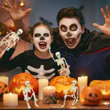 CAMIRUS 5PACK Halloween Skeleton Decorations, 16" Full Body Mini Skeleton Posable Joints Poseable Skeleton for Yard Garden Lawn Patio Halloween Party Favors Decor, 5pcs