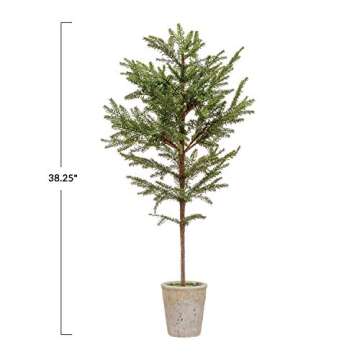Creative Co-Op 38-1/4"H Faux Pine Tree in Distressed White Terra-Cotta Pot, Truck Ship Figures and Figurines, Multi
