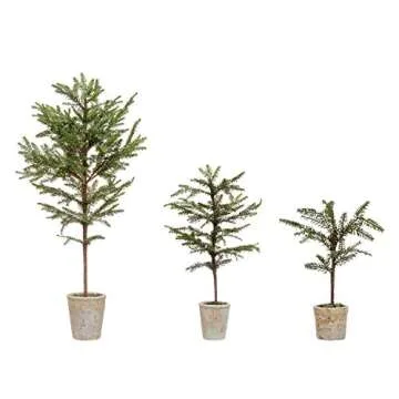 Creative Co-Op 38-1/4"H Faux Pine Tree in Distressed White Terra-Cotta Pot, Truck Ship Figures and Figurines, Multi