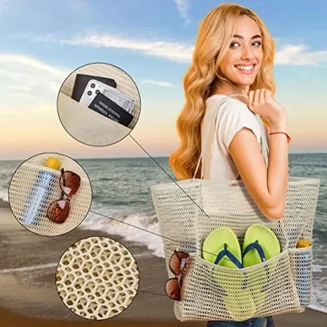 Tainehs Waterproof Mesh Beach Bag for Women - Large & Stylish