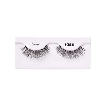 KISS Magnetic Lashes, Charm, 1 Pair of Synthetic False Eyelashes With 5 Double Strength Magnets, Wind Resistant, Dermatologist Tested Fake Lashes Last Up To 16 Hours, Reusable Up To 15 Times, Black
