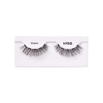 KISS Magnetic Lashes, Charm, 1 Pair of Synthetic False Eyelashes With 5 Double Strength Magnets, Wind Resistant, Dermatologist Tested Fake Lashes Last Up To 16 Hours, Reusable Up To 15 Times, Black