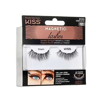 KISS Magnetic Lashes, Charm, 1 Pair of Synthetic False Eyelashes With 5 Double Strength Magnets, Wind Resistant, Dermatologist Tested Fake Lashes Last Up To 16 Hours, Reusable Up To 15 Times, Black