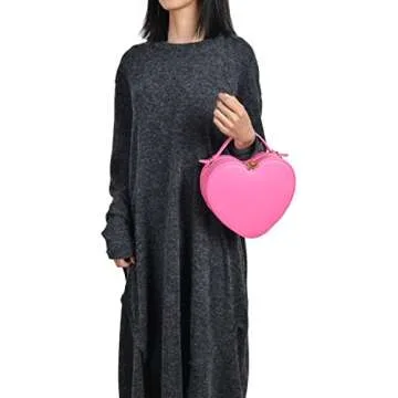 lola mae Heart Shape Satchel Crossbody Purse for women Zip Around Shoulder Bag (Hot pink-759)