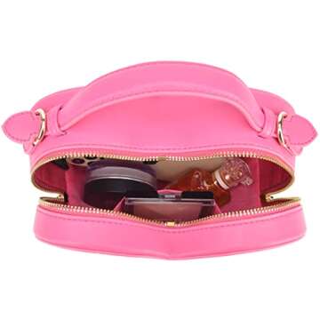 lola mae Heart Shape Satchel Crossbody Purse for women Zip Around Shoulder Bag (Hot pink-759)