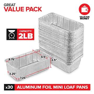 Aluminum Pans Bread Loaf Pans (30 Pack) 8x4 Aluminum Loaf Pan - 2 Lb Bread Tins, Standard Size, Comp...