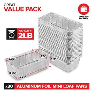 Aluminum Pans Bread Loaf Pans (30 Pack) 8x4 Aluminum Loaf Pan - 2 Lb Bread Tins, Standard Size, Comp...