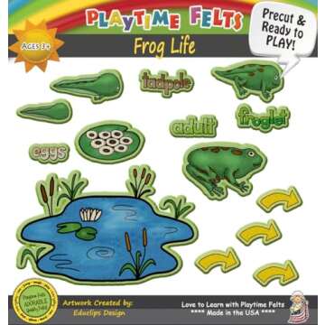 Playtime Felts Frog Life Cycle 14 Adorable PRECUT & Ready to Play Felt Figures for Flannel Board Tea...
