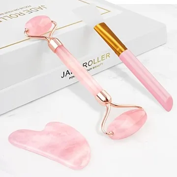 Jade Roller & Gua Sha 3 in 1 Set Real Jade Roller for Face - Face Roller, Natural Skin Care Tools - ...