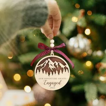 Engagement Gifts for Couples - Gifts for Newly Engaged Couples - Happy Engagement Gifts for Women, Bride, Friends - Engagement Ornament 2024 - Engaged Christmas Ornament 2024 - Wood Ornament