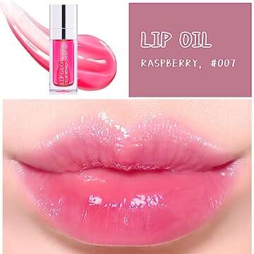 REWLKP Hydrating Lip Glow Oil, Plumping Lip Gloss, No-Sticky Transparent Moisturizing Lip Balm, Natural Lip Plumper Gloss Make Lips Fuller and Moisturizing - Raspberry
