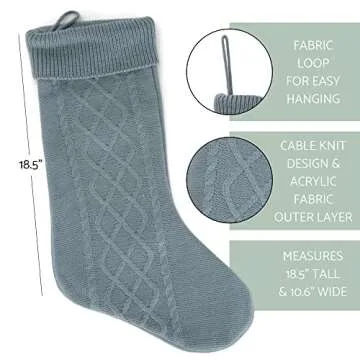 Elanze Blue Cable Knit Christmas Stocking - 18.5 inches