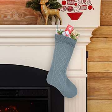 Elanze Blue Cable Knit Christmas Stocking - 18.5 inches