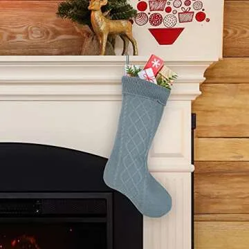 Elanze Blue Cable Knit Christmas Stocking - 18.5 inches