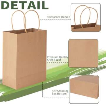 Moretoes 110pcs Paper Bags with Handles Gift Bags Brown Paper Bags, 8x4x10 Inch Medium Sizes Gift Bags Bulk, Paper Bags for Small Business, Shopping Bags, Retail Bags, Party Bags, Favor Bags