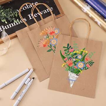 Moretoes 110pcs Paper Bags with Handles Gift Bags Brown Paper Bags, 8x4x10 Inch Medium Sizes Gift Bags Bulk, Paper Bags for Small Business, Shopping Bags, Retail Bags, Party Bags, Favor Bags