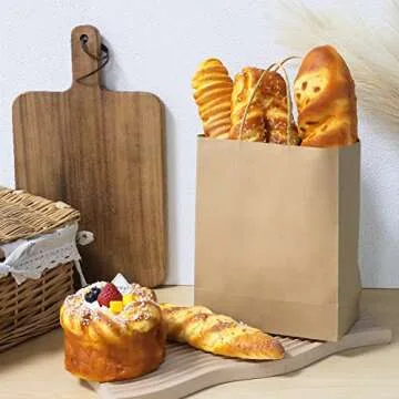 Moretoes 110pcs Paper Bags with Handles Gift Bags Brown Paper Bags, 8x4x10 Inch Medium Sizes Gift Bags Bulk, Paper Bags for Small Business, Shopping Bags, Retail Bags, Party Bags, Favor Bags