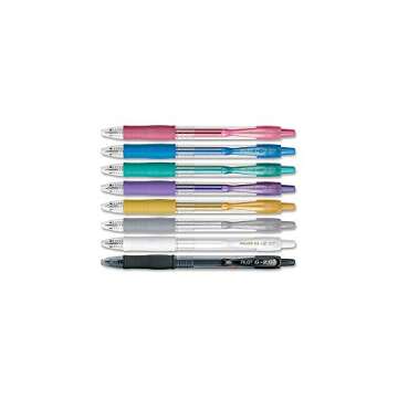Pilot, G2 Metallics Gel Roller Pens, Fine Point 0.7 mm, Assorted Colors, Pack of 8