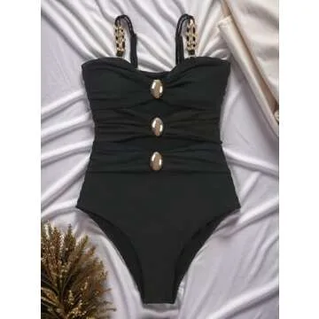 SherryDC Women's Cutout One Piece Swimsuit Bandeau Ruched Color Block High Waisted Bathing Suit with Removable Straps