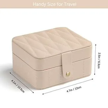 KAMIER Travel Jewelry Case, Diamond Quilted Leather Portable Jewelry Boxes for Women Girls Gift, Small Jewelry Box Organizer for Necklaces, Bracelet, Earrings, Rings (Beige)
