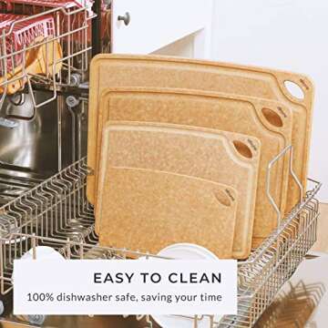 Elihome Classic Series Cutting Board for Kitchen- Natural Wood Fiber Composite, Dishwasher Safe, Eco-Friendly, Juice Grooves, Non-Porous, Reversible, BPA Free, Made in USA, 13"x 10" Medium- Natural