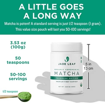 Jade Leaf Matcha Organic Ceremonial Grade Matcha Green Tea Powder - Authentic Japanese Origin - Teahouse Edition Premium First Harvest (3.53 Ounce)