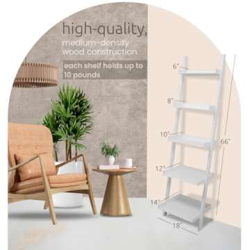 Kiera Grace Providence Hadfield 5 Tier Ladder Shelf Leaning Bookshelf Storage Rack for Home, Office,...