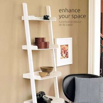 Kiera Grace Providence Hadfield 5 Tier Ladder Shelf Leaning Bookshelf Storage Rack for Home, Office, 18" x 67", White