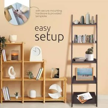 Kiera Grace Providence Hadfield 5 Tier Ladder Shelf Leaning Bookshelf Storage Rack for Home, Office, 18" x 67", White