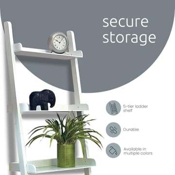 Kiera Grace Providence Hadfield 5 Tier Ladder Shelf Leaning Bookshelf Storage Rack for Home, Office, 18" x 67", White