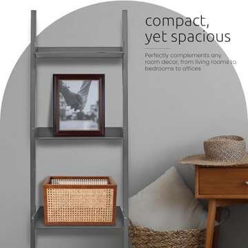 Kiera Grace Providence Hadfield 5 Tier Ladder Shelf Leaning Bookshelf Storage Rack for Home, Office, 18" x 67", White