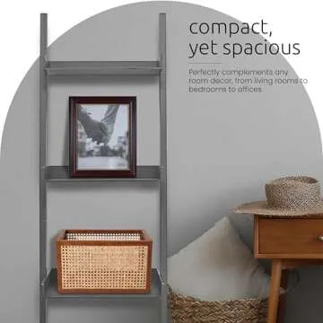 Kiera Grace Providence Hadfield 5 Tier Ladder Shelf Leaning Bookshelf Storage Rack for Home, Office, 18" x 67", White