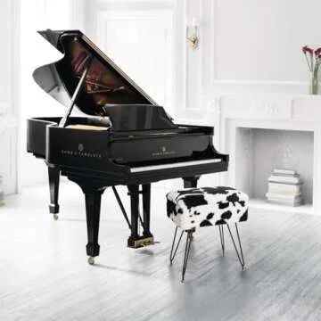 Leesingdo Vanity Stool Chair, Faux Fur Ottoman Foot Stool with Metal Legs & Adjustable Black Feet, Flip Top Storage Makeup Stool with Soft Padded Seat, Foot Rest for Makeup Room Bedroom, Cow