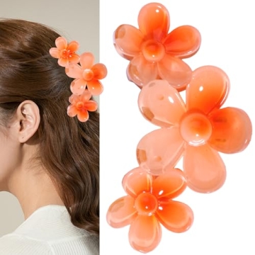 Summer Tropical Flower Hair Accessories - Orange Flower Claw Clips for Thin & Thick Hair, Beach Clip...