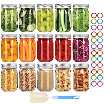 Mcupper Mason Jars 16 oz with Lids and Bands, 15 Pack Regular Mouth Canning Jars, Clear Glass Jars f...